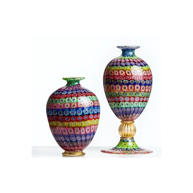 Coppia di vasi bombati multicolore